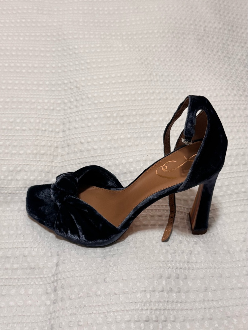 Sam Edelman Teal Velvet Knot Front Ankle-Strap Heels - Picture 2 of 6